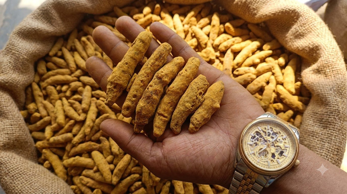 USDA certified organic turmeric field ready for harvest in India