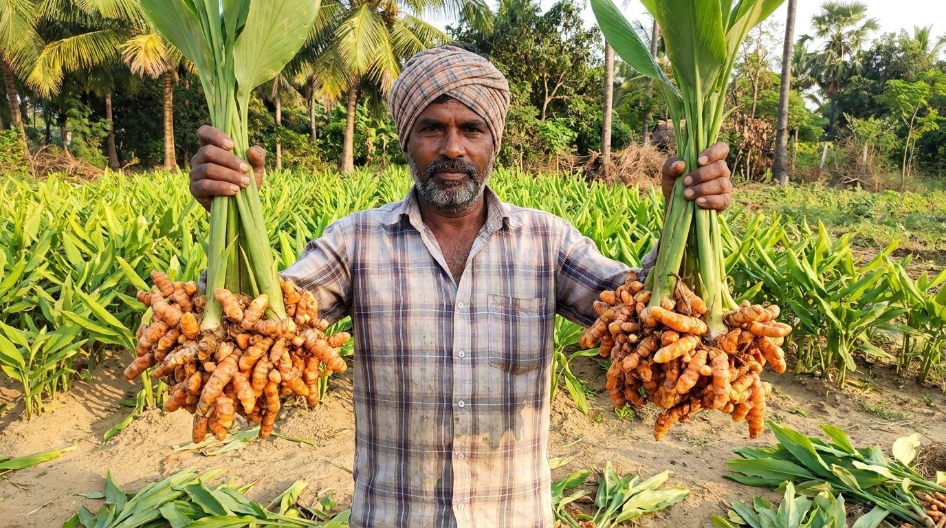 Third-party inspector reviewing an organic turmeric farm in India