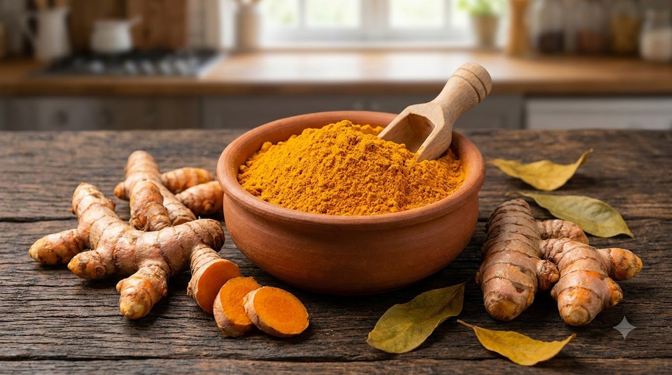 Sun-dried turmeric fingers used to make haldi powder organic